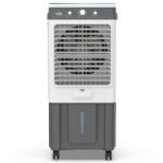 PG Power Guard Ice Max 85L Air Cooler With High Speed Fan | Honey Comb Pad | Biggest Ice Chamber | Tougned Glass Top | Fountain Technology | Works On Inverter | 15 Years Warranty (Grey White)