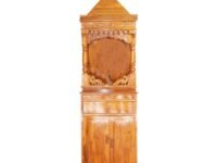 Pancha Brikhsha Vastu Compliant Teak Wood Prayer Cabinet, Traditional Hand Crafted Temple with Natural Bleach Gala Polish, Decorative Crown Top Design with Storage Drawers