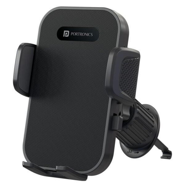 Portronics Clamp Y Adjustable Air Vent Smartphones Mobile Holder for Car with 360° Rotational, One Click Release Button, Compatible with 4.8 to 6.8 inch Devices(Black)