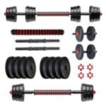 Protoner PVC 3 in 1 convertible DM 4-40 Kg Dumbbells Set and Fitness Kit for Men and Women Whole Body Workout (18 kg (2 kg x 4, 2.5 kg x 4), 3 in 1 convertible) Red Black