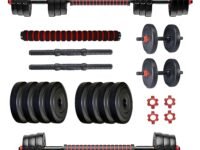 Protoner PVC 3 in 1 convertible DM 4-40 Kg Dumbbells Set and Fitness Kit for Men and Women Whole Body Workout (18 kg (2 kg x 4, 2.5 kg x 4), 3 in 1 convertible) Red Black