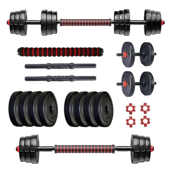 Protoner PVC 3 in 1 convertible DM 4-40 Kg Dumbbells Set and Fitness Kit for Men and Women Whole Body Workout (18 kg (2 kg x 4, 2.5 kg x 4), 3 in 1 convertible) Red Black