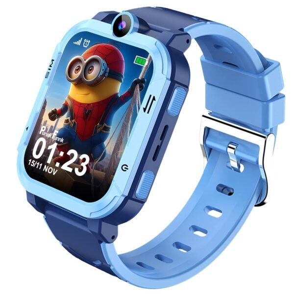 PunnkFunnk Musk Safeguard 5G/4G Kids Smart Watch with SIM Calling, GPS Tracker, Video Call, SOS Alerts, Face Unlock, Games, IP67, 800mAh Battery, Voice Chat, Maps(Blue)
