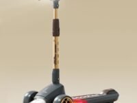 R for Rabbit Road Runner Blaze Foldable Kick Scooter for Kids with 4 Level Adjustable Height, PU LED Wheels, Lights and Music for 3+ Years Baby Boy & Girl of Upto 75kg Weight (Black Gold)