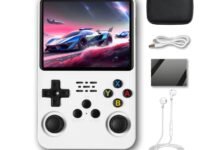 R36S Handheld Game Console 3.5 inch Preinstalled Emulator System Transparent Purple 32GB+64GB (White)