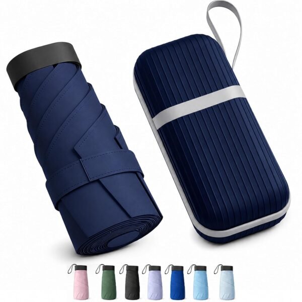 REXERA UV Travel Mini Folding Ultra Compact pastel Umbrella with Hard Case, Manual Open 6 Ribs Lightweight Premium Portable, Windproof Small Sun & Rain Pocket Umbrella for Men and Women- Use in Rain & Summer