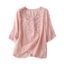 RIEKA Womens Elegant Beige Floral Embroidered Tunic Top with Scalloped V Neck, Elbow Length Sleeves, Relaxed Fit, Lightweight, Casual Ethnic Style Top