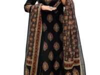 Rangnavi Women's Cotton Trending Straight Kurta with Pants and Dupatta Set | Ethnic Set (BLACK)