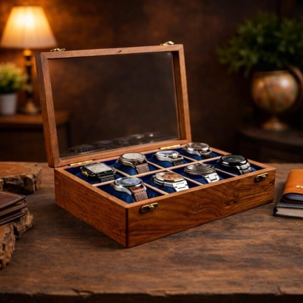 Royal Craft Expertise Mens Watch Box,Watch Display Case,Indian Rosewood Watch Box Case Organizer For Men,Velvet Lining Glass Lid,Solid Gift For Him,Made For Special Occasions|Heavy And Solid Wood