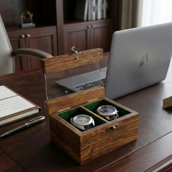Royal Craft Expertise Mens watch box, Watch display case, Indian Rosewood watch box case organizer for men, Velvet lining glass lid, Solid Gift for Him, Made for Special Occasions