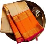 SGF11 Women's Kanjivaram Soft Lichi Silk Saree With Blouse Piece (Cream Orange)