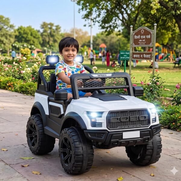 SHAKYA WORLD POBO Battery Operated Jeep for Kids Ride on with Music & Light Electric Car Jeep, White