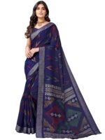 SIRIL Women's Cotton Printed Saree With Unstitched Blouse Piece