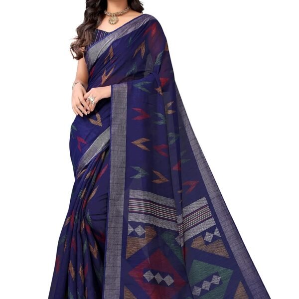 SIRIL Women's Cotton Printed Saree With Unstitched Blouse Piece