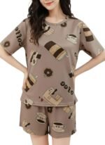 SMOWKLY Women Korean Shorts Pajama Set |Summer Night Top & Shorts Dress |Cotton Blend Nightwear Set Top & Shorts Sleepwear Lounge Wear Soft Comfortable Night Suit Ladies | Co-Ord Home Wear Set