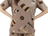SMOWKLY Women Korean Shorts Pajama Set |Summer Night Top & Shorts Dress |Cotton Blend Nightwear Set Top & Shorts Sleepwear Lounge Wear Soft Comfortable Night Suit Ladies | Co-Ord Home Wear Set