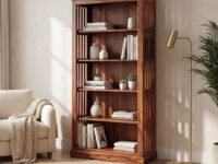 SONA ART & CRAFTS Fanti Book Shelf Wooden | Multipurpose 5 Tier Open Bookshelf for Home & Library | Storage Cabinet for Living Room | Crockery Cabinet for Home, Kitchen | Natural Finish