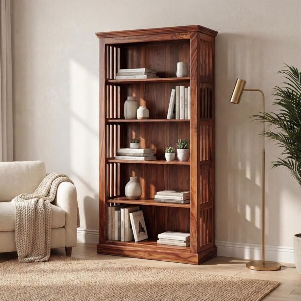 SONA ART & CRAFTS Fanti Book Shelf Wooden | Multipurpose 5 Tier Open Bookshelf for Home & Library | Storage Cabinet for Living Room | Crockery Cabinet for Home, Kitchen | Natural Finish