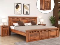 SONA ART & CRAFTS Kuber Solid Sheesham Wood Bed Queen Size Without Storage (78x60) with 2 Bedside Table, Double Bed Queen Size Cot for Bedroom (Natural Finish)