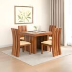 SONA ART & CRAFTS Poster Solid Sheesham Wood 4 Seater Dining Table Set Dining Table with 4 Cushion Chairs Dinner Table Set for Dinning Room Home,Hotel and Office (Honey Teak Finish)