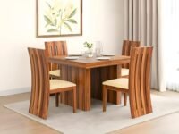 SONA ART & CRAFTS Poster Solid Sheesham Wood 4 Seater Dining Table Set Dining Table with 4 Cushion Chairs Dinner Table Set for Dinning Room Home,Hotel and Office (Honey Teak Finish)