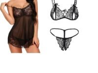 SSoShHub Lace Babydoll Lingerie Sexy Mini Chemise Mesh Wedding Nightie Bridal Nightdress with Bikini