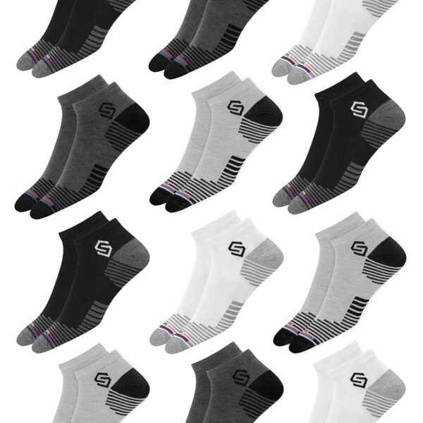 SWAGR 12 Pairs Sports Cotton Ankle Length Socks for Men, Pack of 12., Assorted