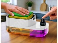 SWAPKART ABS Plastic 3 in 1 Soap Pump Dispenser Dish Soap Liquid Dispenser Sponge Holder Dish Soap Dispenser for Kitchen Sink Countertop Kitchen Bathroom (Multi-Color,Pack of 1)