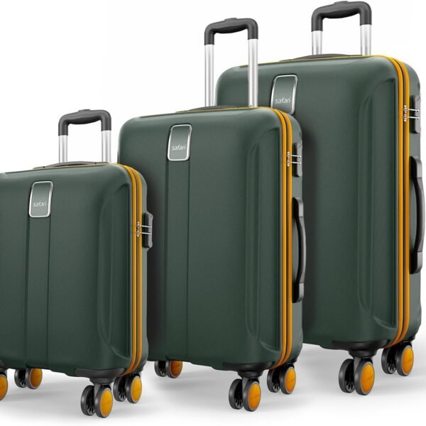 Safari Thorium Neo 8 Wheels Set of 3 Trolley Bags, Hard Case Polycarbonate, 360º Wheeling Carry on & Check-in Luggage for Men & Women, Suitcase for Travel, Trolley Bags for Travel, Dusk Green