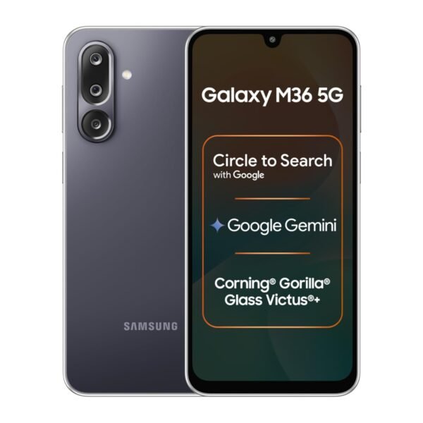 Samsung Galaxy M36 5G Mobile (Velvet Black, 6GB RAM, 128GB Storage) | Google Gemini| Gorilla Glass Victus+ | 7.7mm | AI Enhanced 50MP OIS Triple Camera| Nightography| Lag-free Gaming | Without Charger
