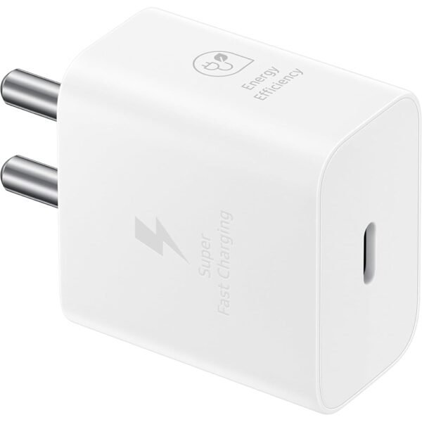 Samsung Original 25W USB Type-C Travel Adaptor Without Cable for Google Pixel, Xiaomi, Motorola, iPhone, Samsung Galaxy Tab S/A Series, Galaxy S10/M54/M55/A80/A90/S25/S24, White