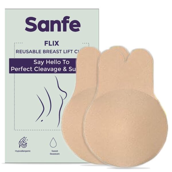 Sanfe Flix Reusable Boob Lift Cups | For Breast Push Up | Braless, Padded, Rabbit (Nude) | A-C cup size - 2 pieces