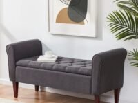 Seat Button Tufted Chaise Lounge, Upholstered Bench, Settee with Storage, Ottoman for Living Room, Couch for Guestroom, Diwan for Home, Size: L:50" x W:19" x H:20" (Grey)