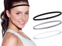 Seeotwo 3 Pieces Thick and Slim Non-Slip Elastic Sports Headbands - Athletic Skinny Hair Headband for Women, Men, Boys, Girls - Silicone Grip Hairband Mini Stylish Sweat Hair Band (Black, White, Grey)