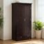 Sheesham Wood 2 Door Wardrobe with Hanging Rod Storage Shelf Drawers Solid Wooden Almirah for Bedroom Home Cloth Organizer (Walnut Finish, Close Shelf with 2 Drawer)