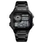 Shocknshop Digital Sports Square Black Dial Stainless Steel Strap Unisex Watch (Black Dial & Silver Colored Strap) -WCH53