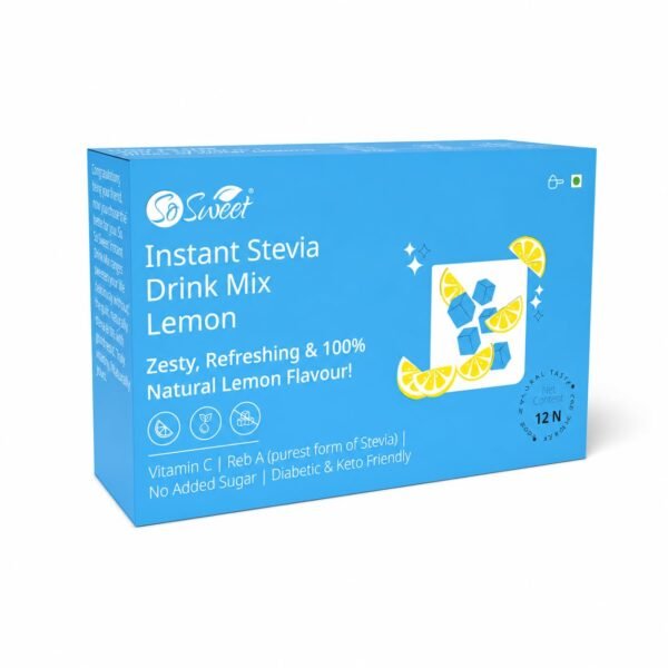 So Sweet Stevia Lemon Instant Drink Mix | Sugar Free Lemon Drink | Zero Calorie Refreshing Beverage with Vitamin C | Natural Stevia Sweetened | 12 Sachets