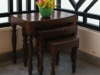 Solid Sheesham Wood Nesting Table for Living Room | Wooden Nesting Tables Set of 3 Stools for Decor | Bedside Table for Bedroom Furniture | Flower Pot Vase Stand | Dark Brown Finish