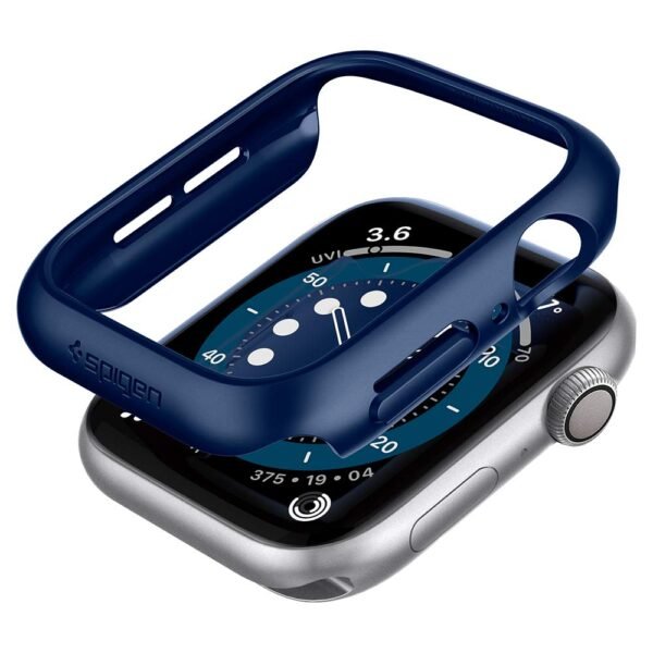 Spigen Thin Fit for Apple Watch SE3 44mm Case, SE2/SE/Series 6/5/4 44mm Lightweight Hard Cover Case - Metalic Blue | For Apple Watch Series SE3/SE2/6/SE/5/4 Slim Lightweight Protective Scratch Resistant PC Cover - Blue
