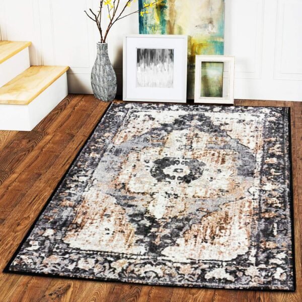Status Contract 3D Printed Vintage Floral Design Carpet Rug Office, Bedroom, Hall Room, in Home Anti Slip Floor Mat (4 x 6 ft), Polyester, Multicolor, Rectangular