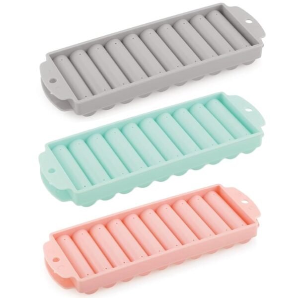 Stick Ice Cube Tray - 10-Cylinder Sticks for Water Bottle, Plastic Ice Cube Tray with Lid - 3pc Sets, Easy Release Freezer Moulds