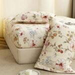 Story@Home Cloud Cotton Fitted BEDSHEET (72 X 78 Inch) 360 Elastic King Size with 2 Pillow Covers | Super Soft Bed Sheet for King Size Bed Floral Design (White, Red)