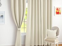 Story@Home Faux Silk Room Darkening Blackout Curtain Set of 2 with Tie Back Solid Door - 7 Feet Beige