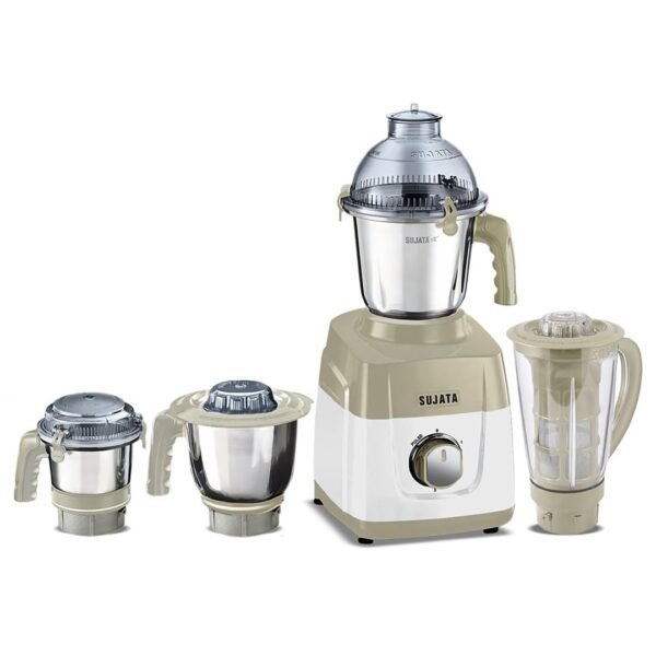 Sujata MG03 Mixer Grinder |1000 Watts Double Ball Bearing Motor|24000 RPM|Non-Stop 90 Mins Running|4 Jars including 1750ml Blender with Coconut Milk Extractor, 1500ml, 1000ml, 500ml Jar| Beige & White