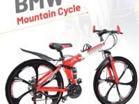 Sunspeed BMV X6 Foldable Cruiser Unisex Bicycle | 26-Inch Red Bike with 21-Speed Gears,Dual Disc Brakes,Hydraulic Suspension,and Strong Carbon Steel Frame | Great for City Rides & Off-Road Adventures