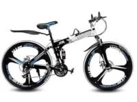 Sunspeed Men Skyride BMV X6 Foldable Cruiser Bicycle| Black Bike with 21-Speed Gears, Dual Disc Brakes, Hydraulic Suspension and Strong Carbon Steel Frame|Great for City Rides, 26 inch