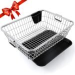 TEX-RO Stainless Steel Dish Drying Rack for Kitchen with Drainer Tray & Cutlery Holder | Utensils Drying Rack & Dish Drainer Basket | Bartan Stand Steel | Large 56x43x23 cm, Chrome Finish