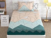 THE HOME STYLE Cotton Feel Glace Cotton Elastic Fitted All Around Printed Full Length Single Bed Bedsheet With 1 Pillow Cover (36" X 78", Pastel Green), 300 tc