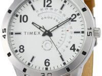 TIMEX Analog Watch for Man with White Round Dial & Brown Leather Strap Band Water Resistant Men's Wrist Watches - TW000U927