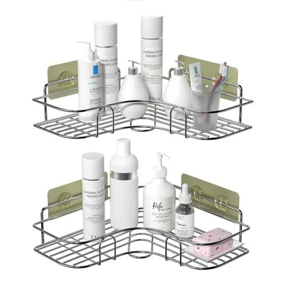 TORO Shower Caddy Corner Bathroom Shelf, Wall Mounted Bathroom Storage Organizer for Toilet, Dorm and Kitchen (PACK 02, Silver)